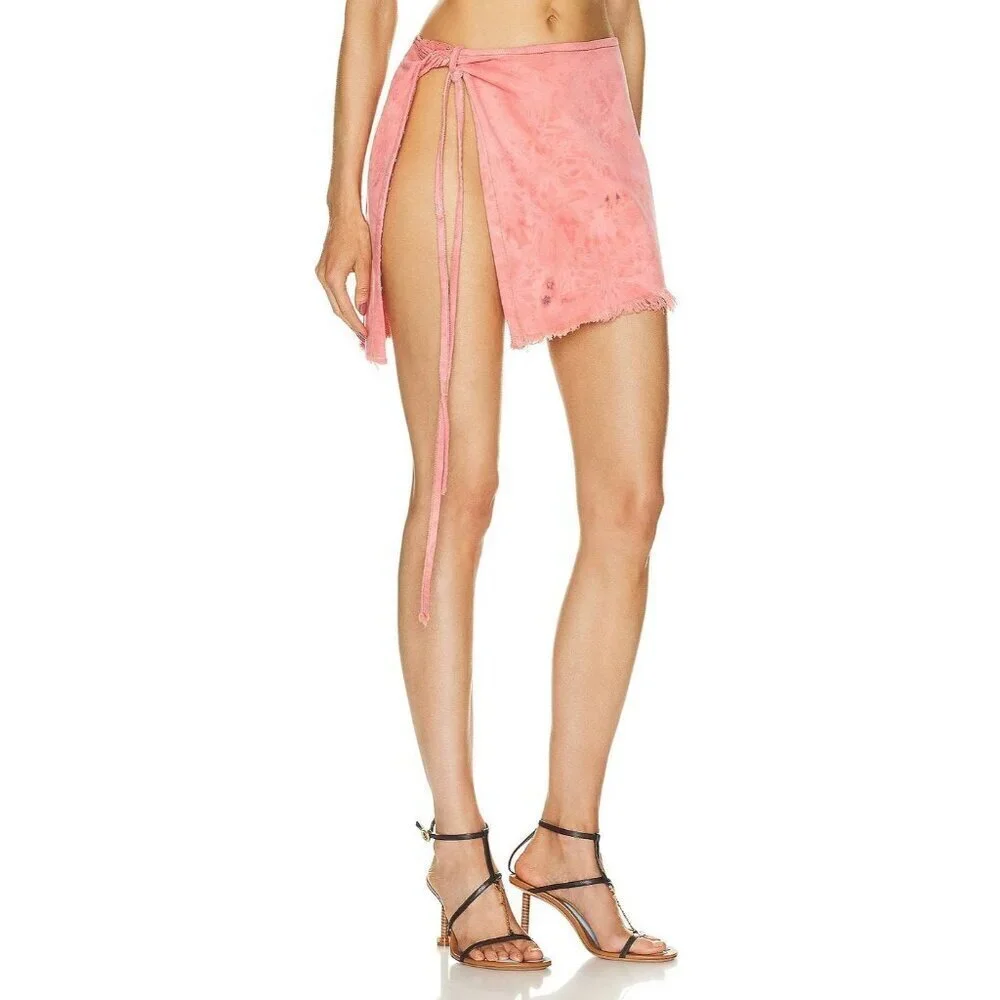 JADE CROPPER Denim Mini Skirt in Corall 38 New Womens Jean Tie Dye